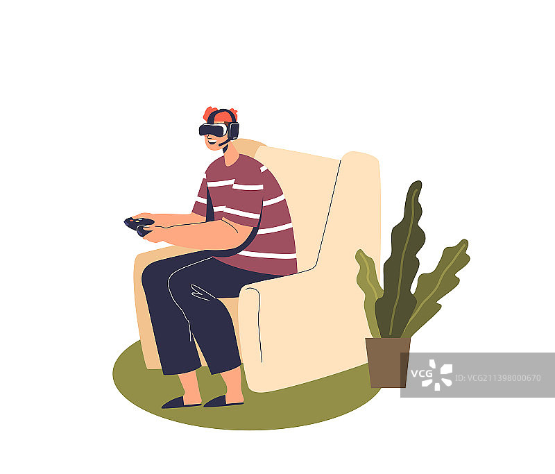 戴VR眼镜玩游戏的年轻男人图片素材