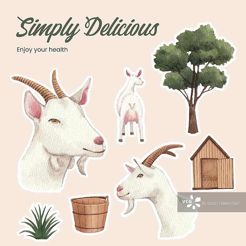 山羊奶酪农场贴纸模板图片素材