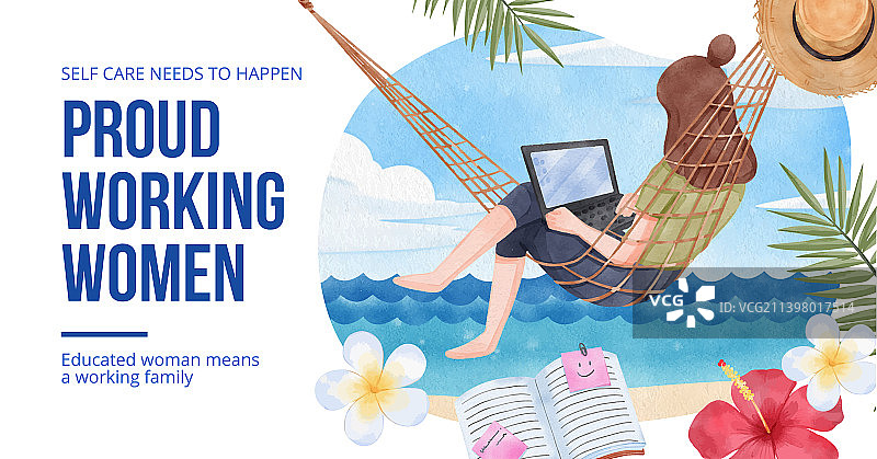 含职业女性旅行者的脸书模板图片素材