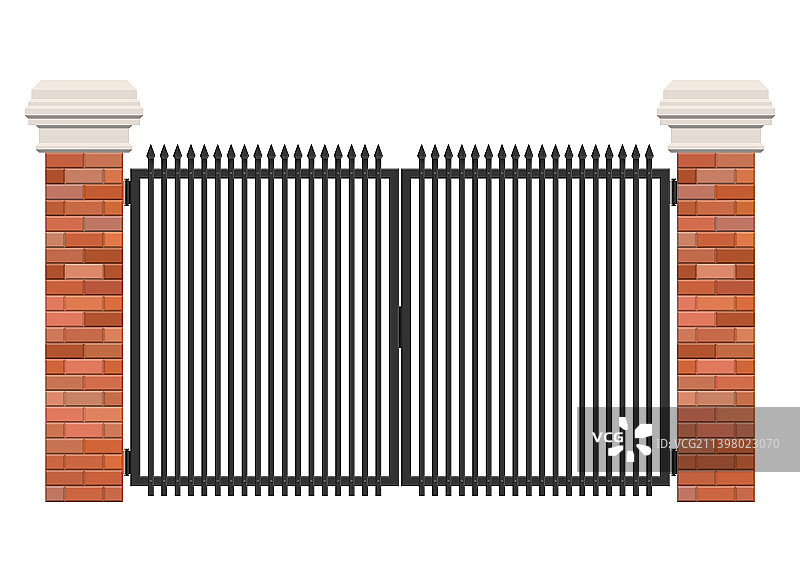 白色背景上的砖和钢门图片素材