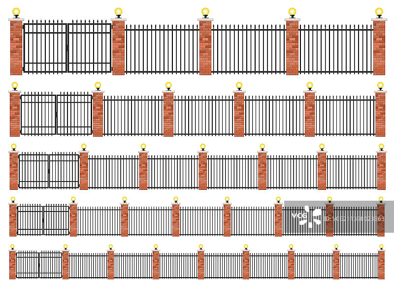 现实的砖和钢围栏设置图片素材