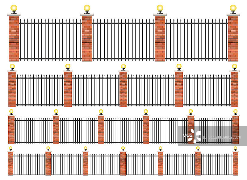 现实的砖和钢围栏设置图片素材