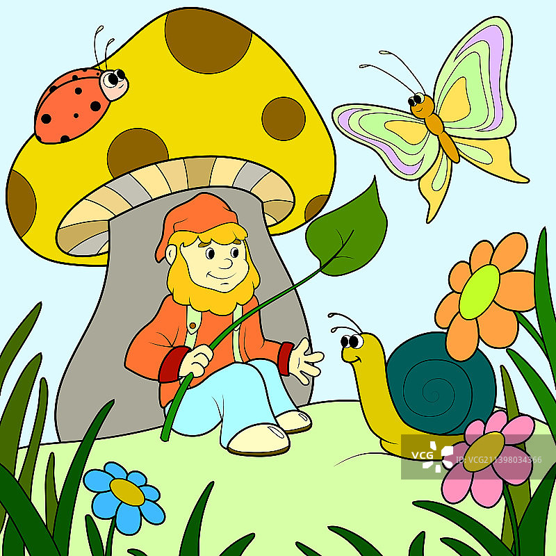 蘑菇下看东西的彩色小矮人图片素材