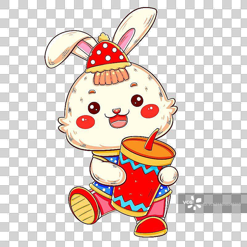 新年兔年春节可爱卡通鞭炮兔元素图片素材