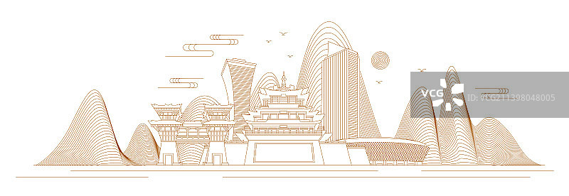 咸阳线条矢量插画图片素材