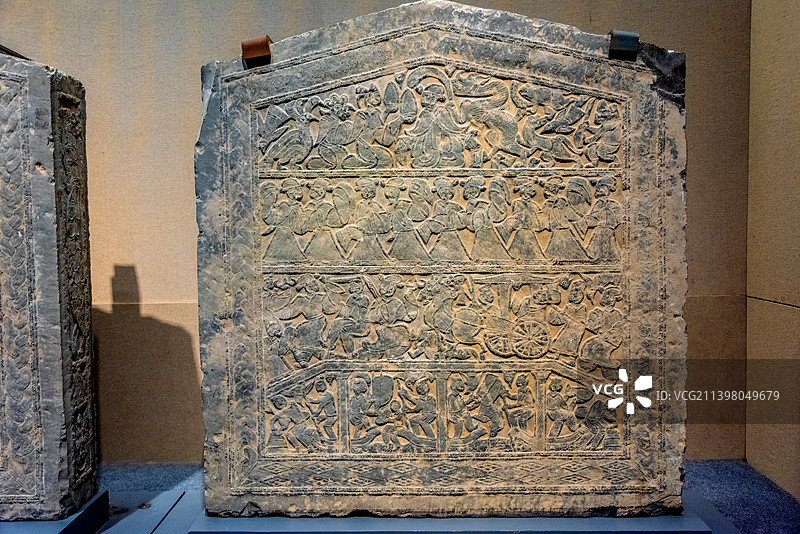 中国合肥安徽博物院馆藏东汉东王父西王母汉画像石图片素材