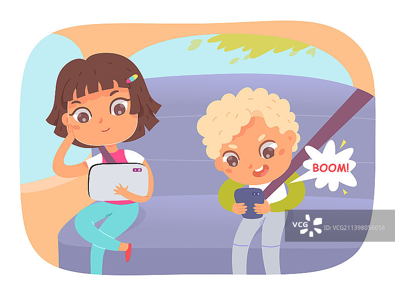 孩子们一起坐在汽车后座上图片素材