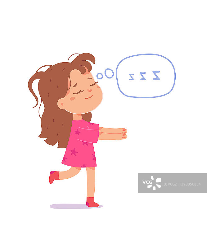 女孩梦游者晚上穿着滑稽的睡衣走路图片素材