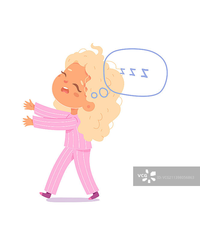 女孩梦游者晚上穿着滑稽的睡衣走路图片素材