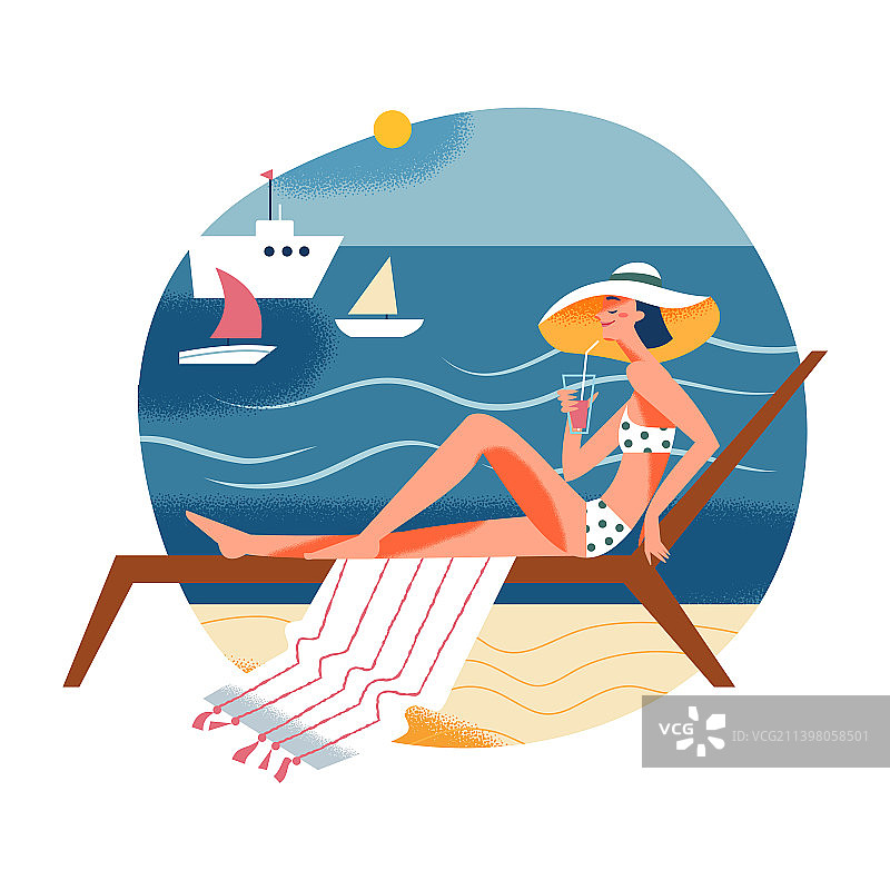 海滩上晒太阳的比基尼女孩图片素材