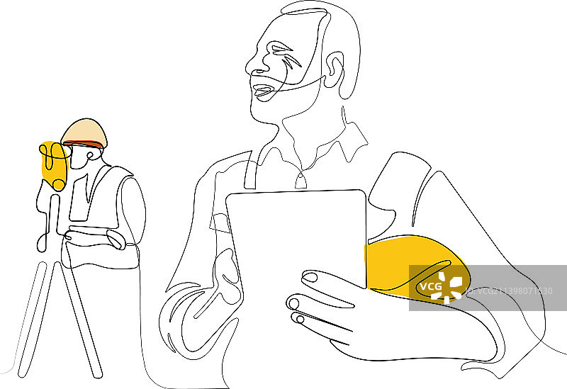 戴头盔使用平板电脑的白人工人图片素材