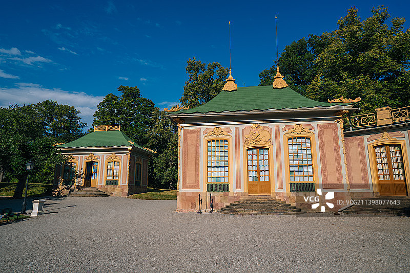 瑞典王后岛中国宫，著名的西方仿中式园林建筑风光图片素材