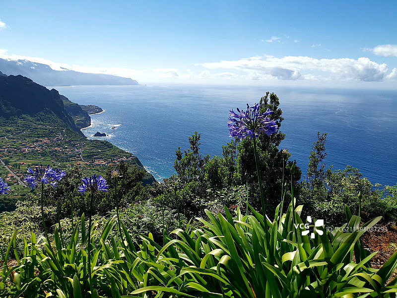 葡萄牙马德拉岛的海景与山脉图片素材