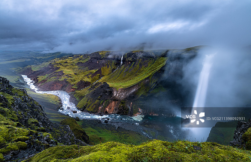 冰岛瀑布映衬天空的美景图片素材