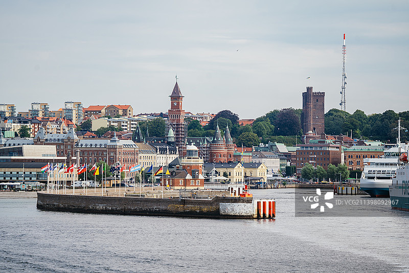 美丽的厄勒海峡，划分了丹麦和瑞典的国土边境图片素材