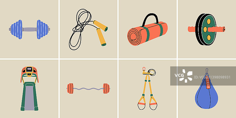 现代扁平线条运动器材元素图片素材