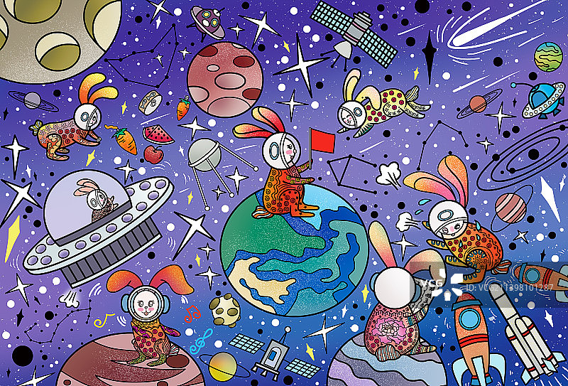 涂鸦宇宙兔图片素材