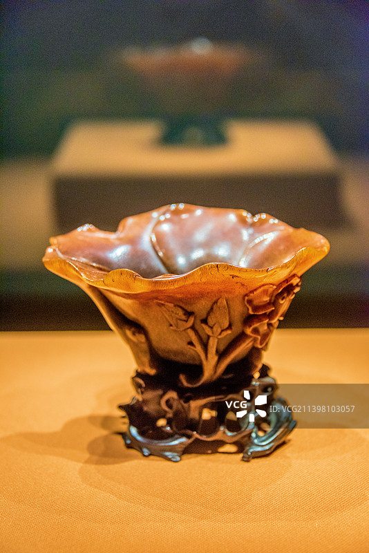 中国合肥安徽博物院馆藏明代犀角杯图片素材