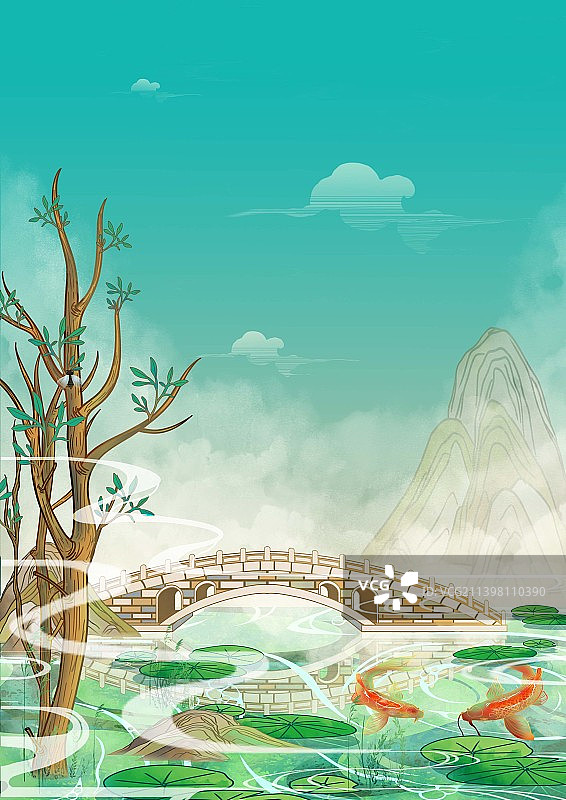 石家庄地标古建筑国风插画赵州桥图片素材