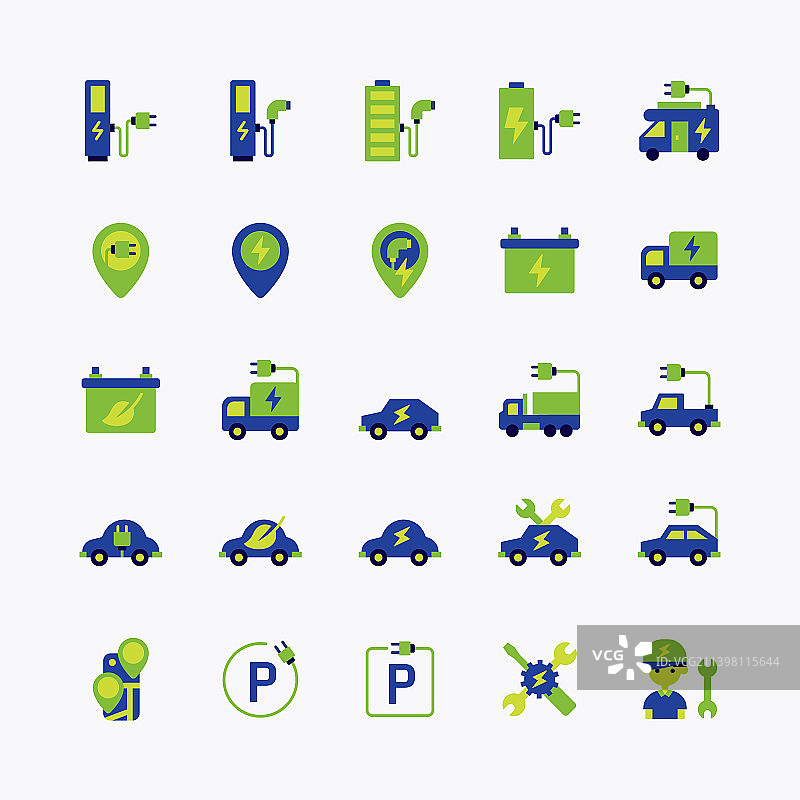 电动汽车扁平图标与环保元素图片素材