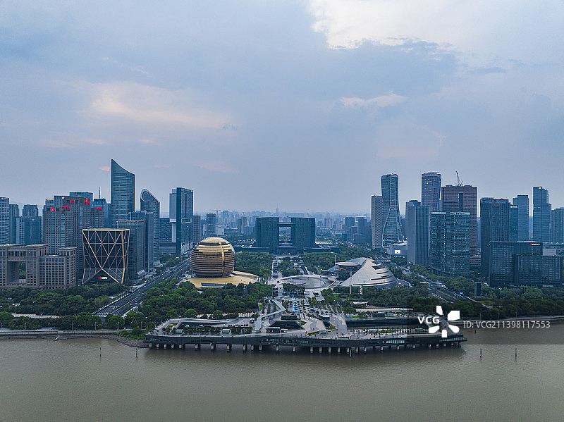 杭州钱江新城城市风光日落夜景图片素材