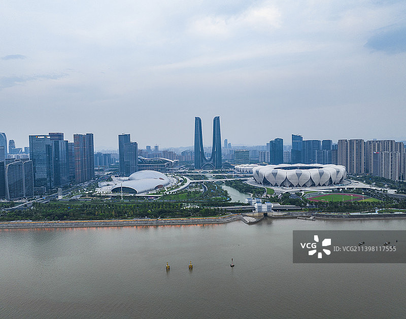 杭州钱江新城城市风光日落夜景图片素材