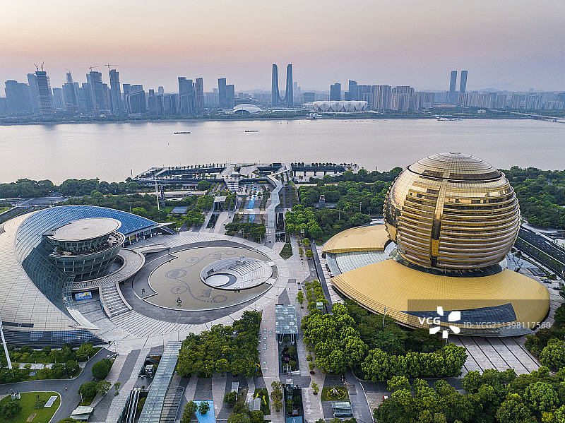 杭州钱江新城城市风光日落夜景图片素材
