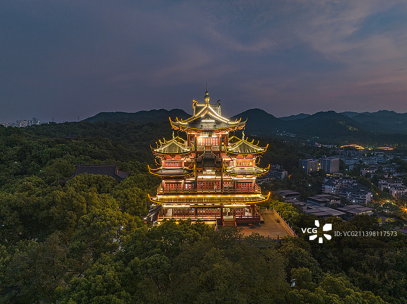 杭州吴山城隍阁西湖美景风光图片素材