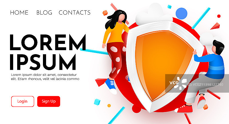 人们围绕大数据盾牌飞行图片素材