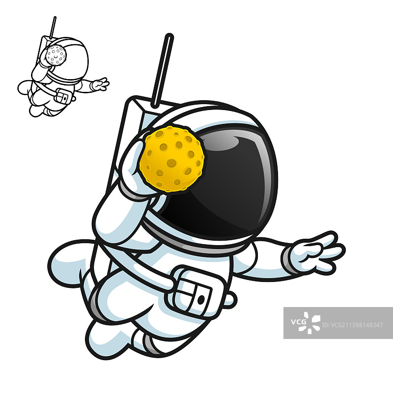 可爱的宇航员用月球玩手球图片素材