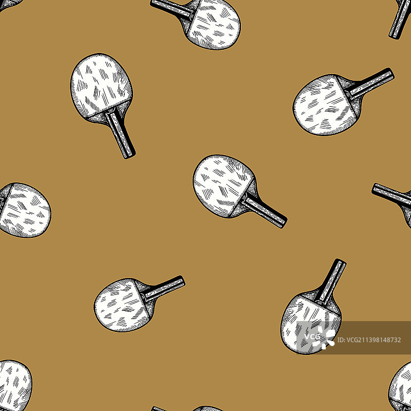 复古乒乓球拍素描无缝图案图片素材