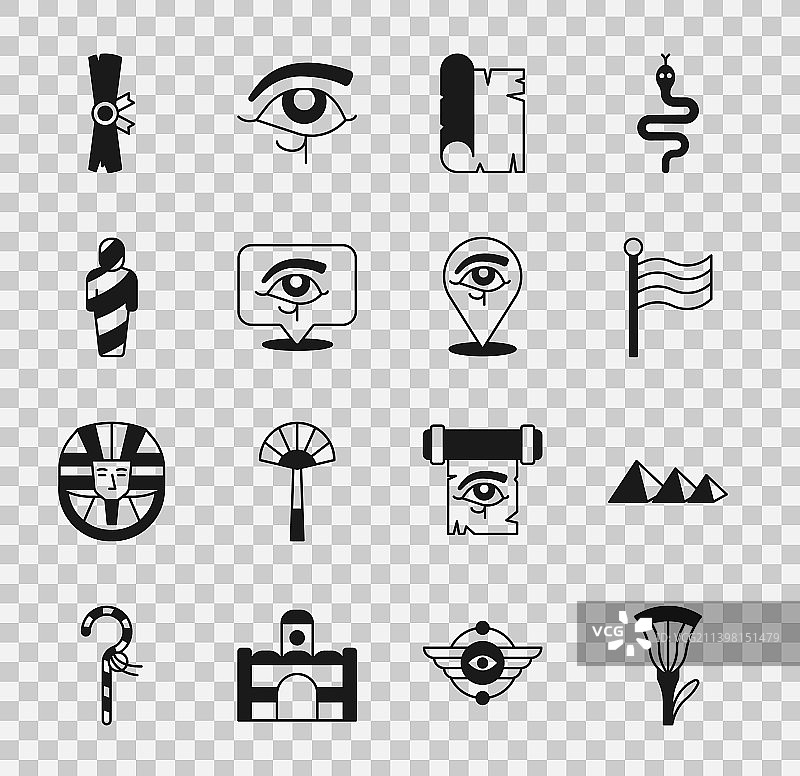 埃及莲花金字塔纸莎草旗帜合集图片素材