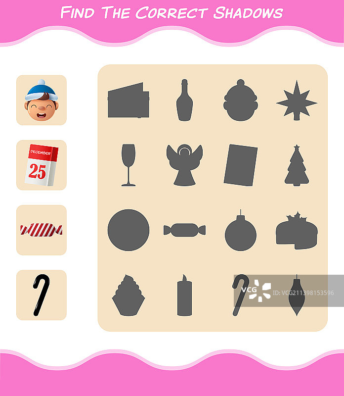 找出圣诞卡通的正确阴影游戏图片素材