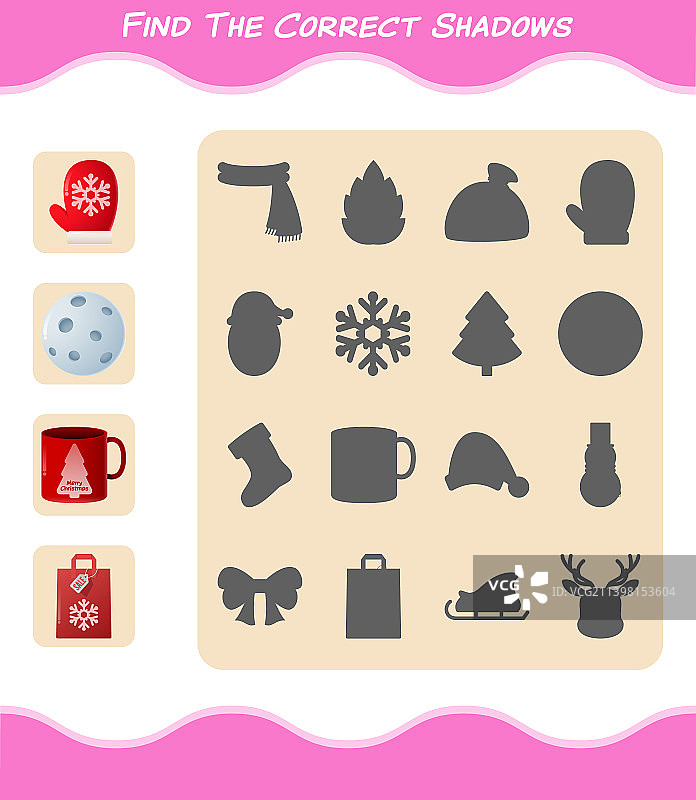 找出圣诞卡通的正确阴影游戏图片素材