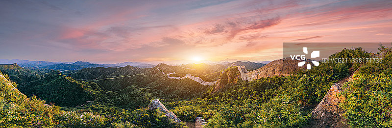 航拍河北省承德市滦平县金山岭长城日落户外风光图片素材