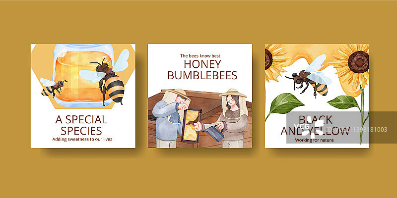 蜜蜂概念水彩banner模板图片素材