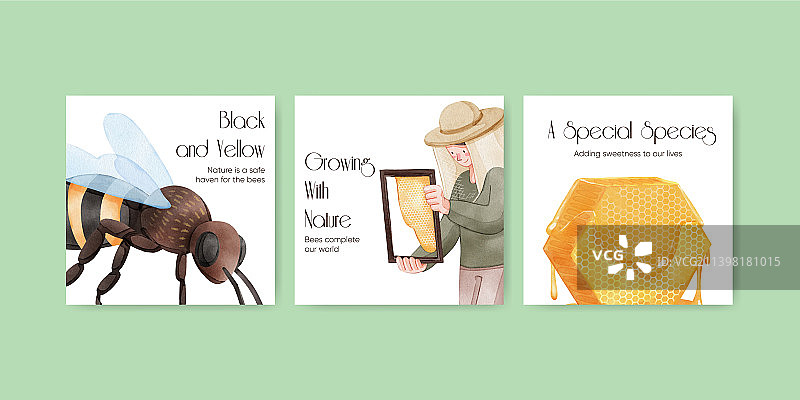 蜜蜂概念水彩banner模板图片素材