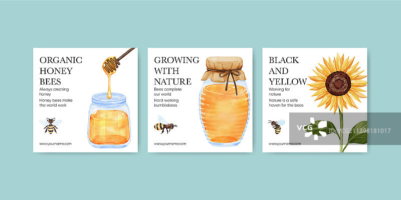 蜜蜂概念水彩banner模板图片素材