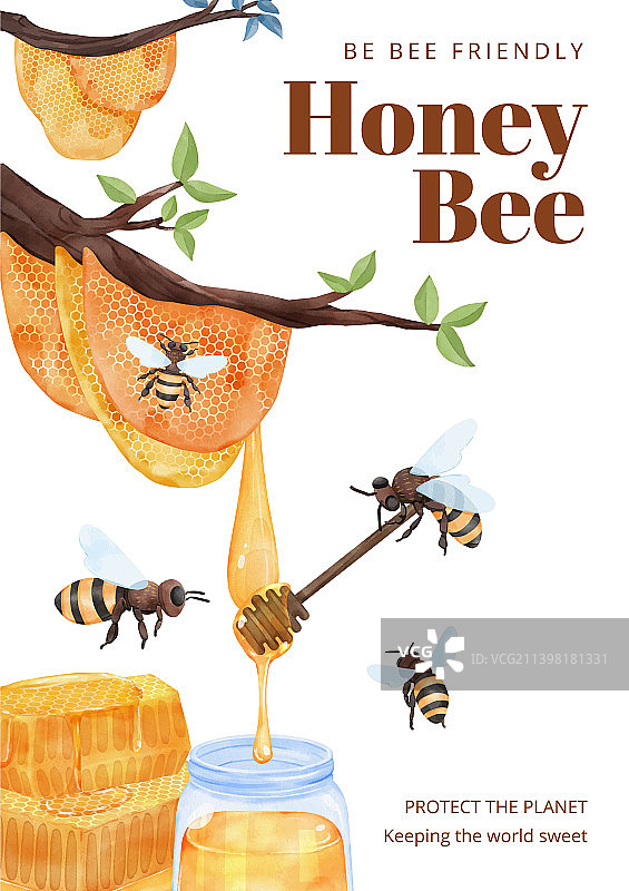 水彩蜜蜂概念海报模板图片素材