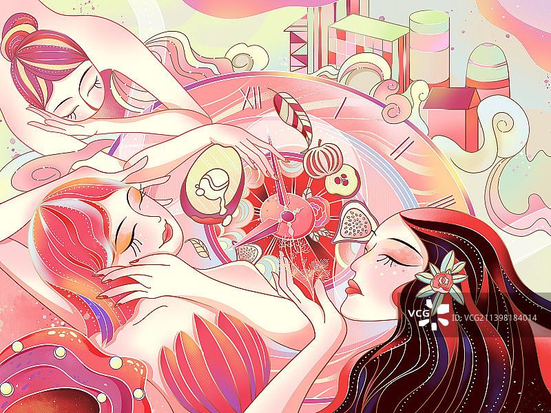 时光永驻国风线性插画图片素材