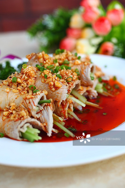 蒜泥白肉，凉拌白肉，肉卷，白肉卷三丝，下饭菜，凉拌菜，美食，美味，午餐，晚餐，菜，菜品，工作餐，中餐图片素材