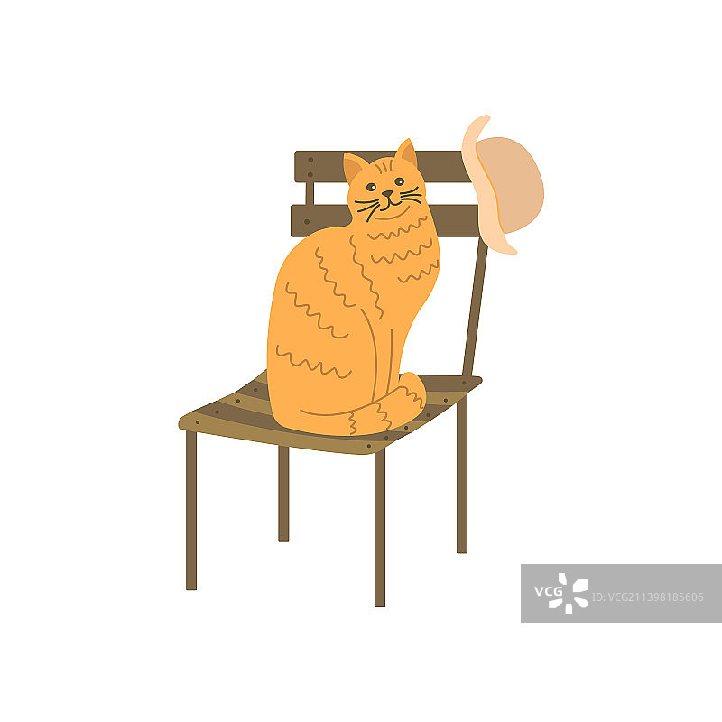 手绘红猫坐在椅子上图片素材