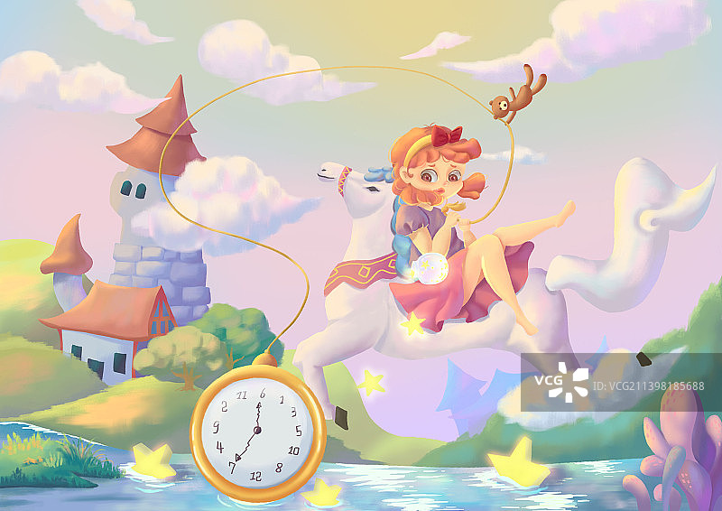 梦幻少女奇遇插画图片素材