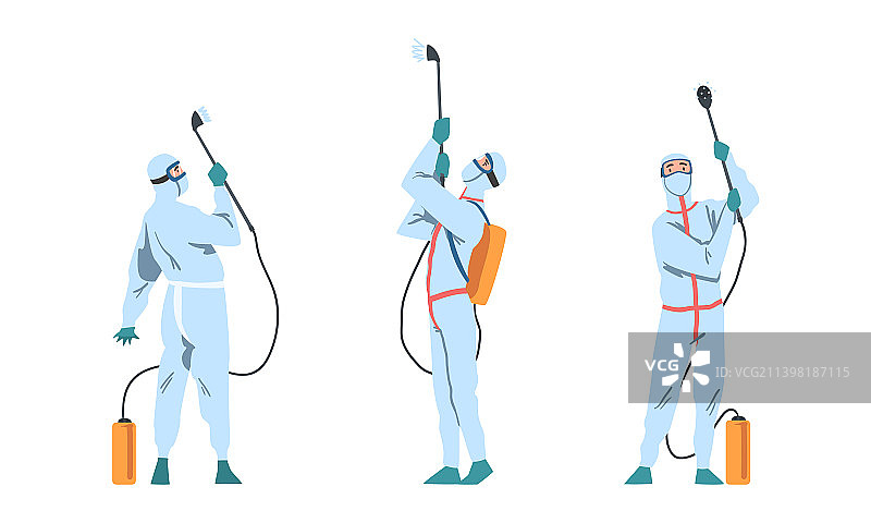 穿着防护服的男人正在喷洒图片素材