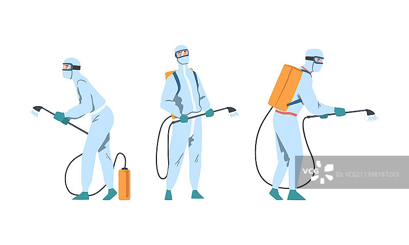 穿着防护服的男人正在喷洒图片素材