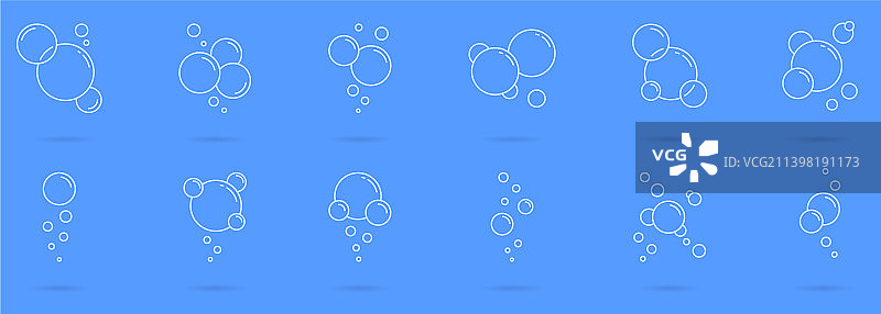 泡沫或汤圆形气泡线性图标集图片素材