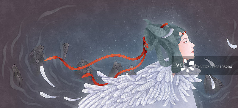 白鹤少女国风插画图片素材