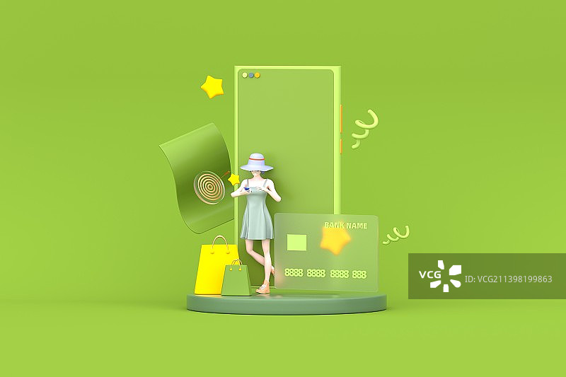 3D渲染连衣裙卡通女孩图片素材