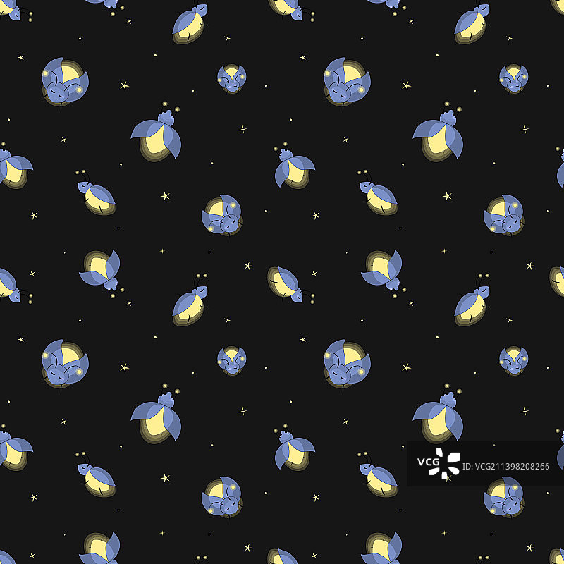 可爱的卡通萤火虫和星星无缝图案图片素材