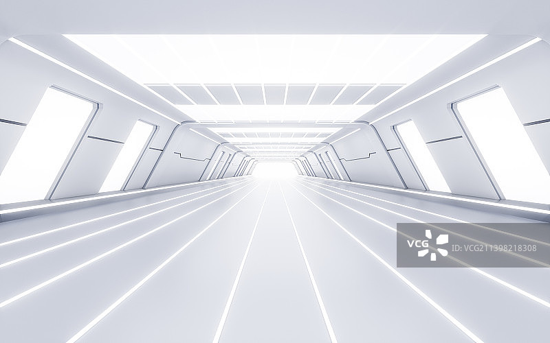 白色科技感隧道3D渲染图片素材